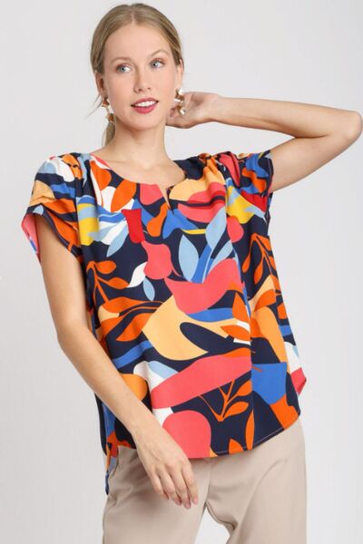 Umgee Full Size Short Sleeved Abstract Print Top - Bitsy Gypsy Boutique