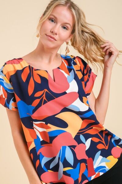Umgee Full Size Short Sleeved Abstract Print Top - Bitsy Gypsy Boutique