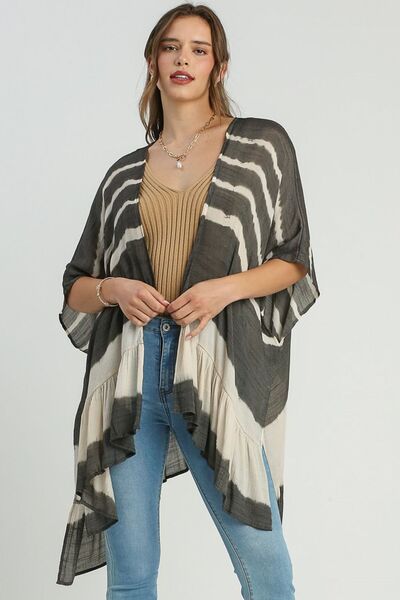 Umgee Full Size Tie Dye Back String Tie Open Front Kimono Sleeve Cover Up Plus Size - Bitsy Gypsy Boutique