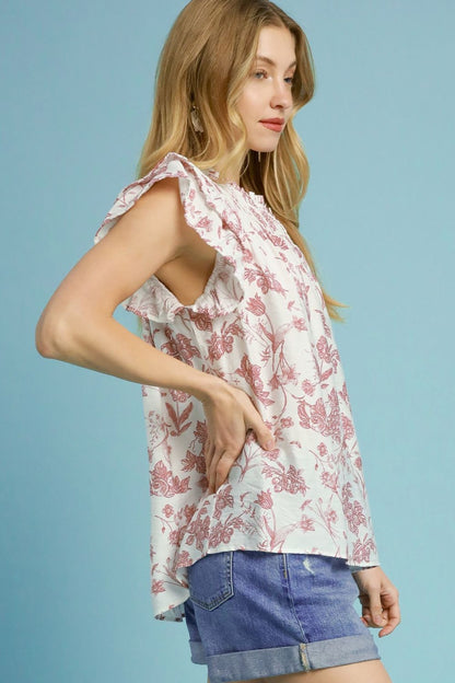 Umgee Full Size Two Tone Boxy Cut Floral Print Blouse - Bitsy Gypsy Boutique