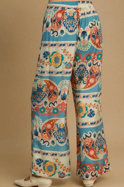Umgee Full Size Wide Leg Border Print Pants - Bitsy Gypsy Boutique