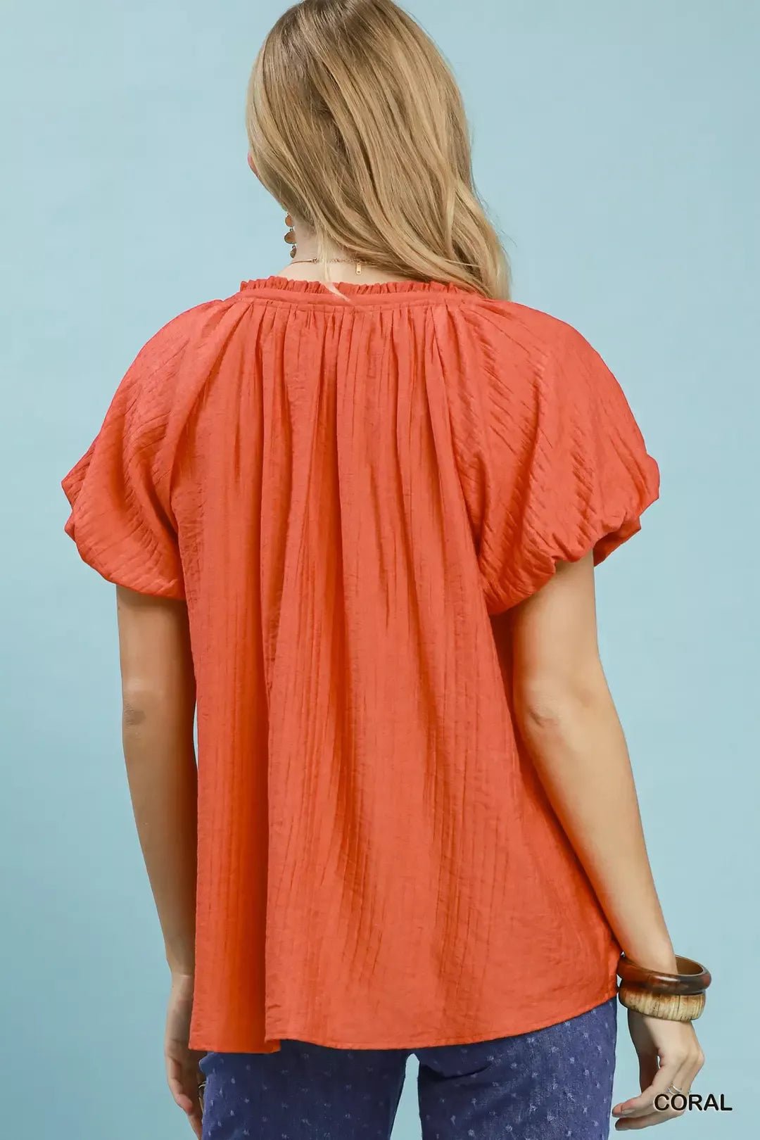 Umgee Gathered V - Neck Top - Bitsy Gypsy Boutique