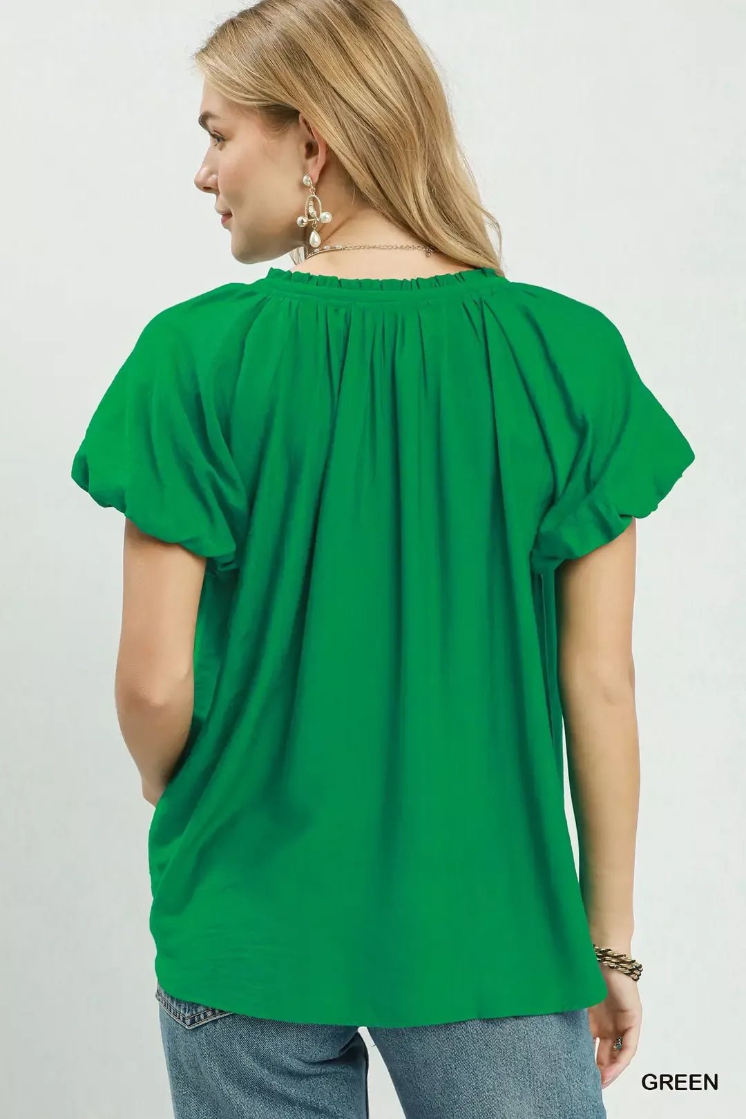 Umgee Gathered V - Neck Top - Bitsy Gypsy Boutique