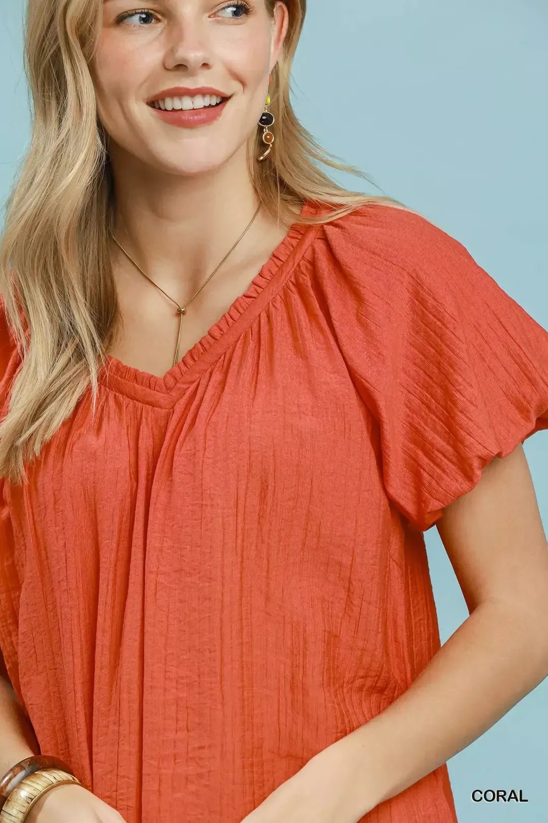 Umgee Gathered V - Neck Top - Bitsy Gypsy Boutique