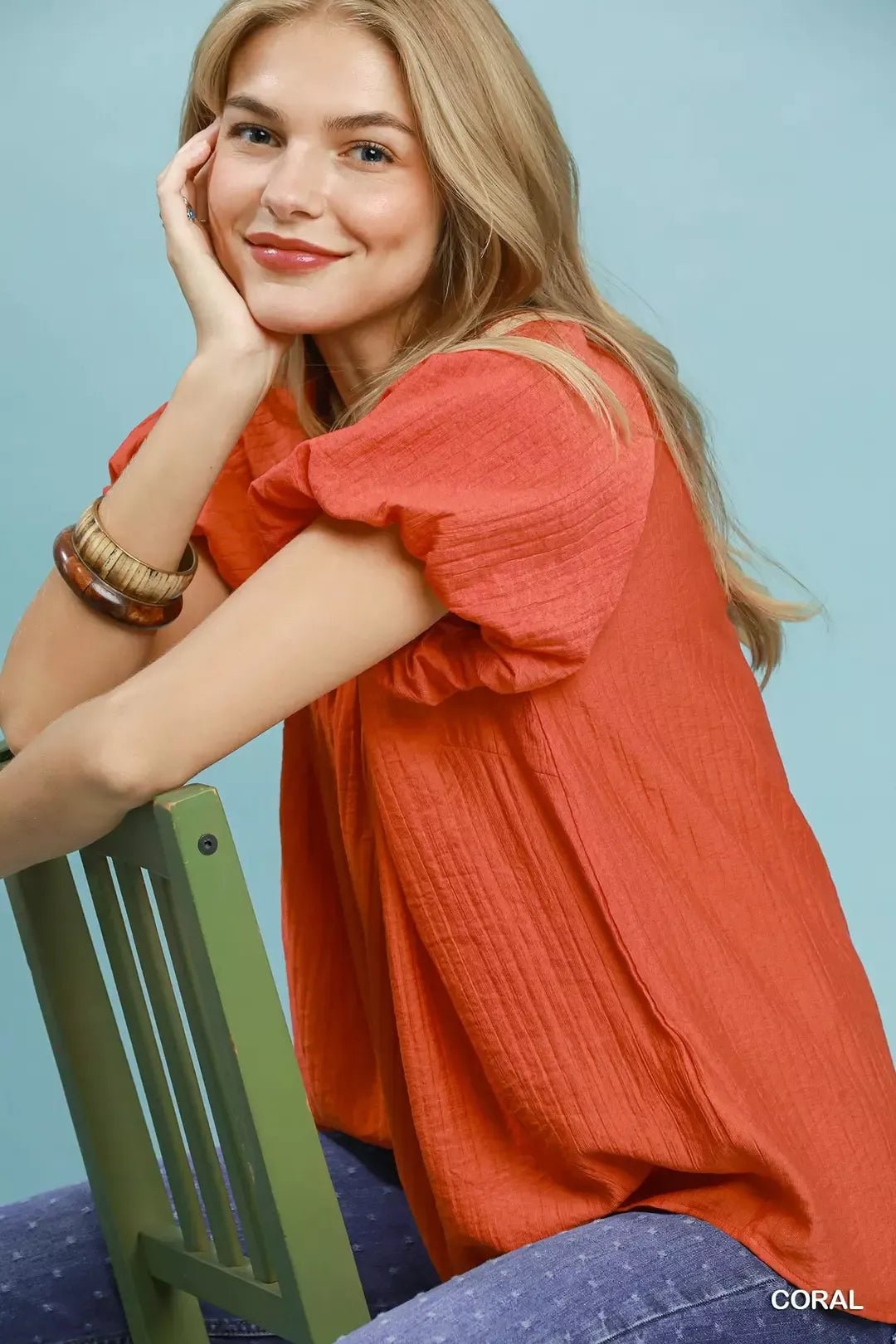 Umgee Gathered V - Neck Top - Bitsy Gypsy Boutique