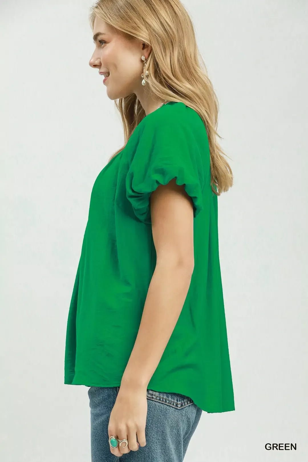 Umgee Gathered V - Neck Top - Bitsy Gypsy Boutique