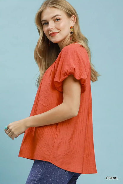 Umgee Gathered V - Neck Top - Bitsy Gypsy Boutique