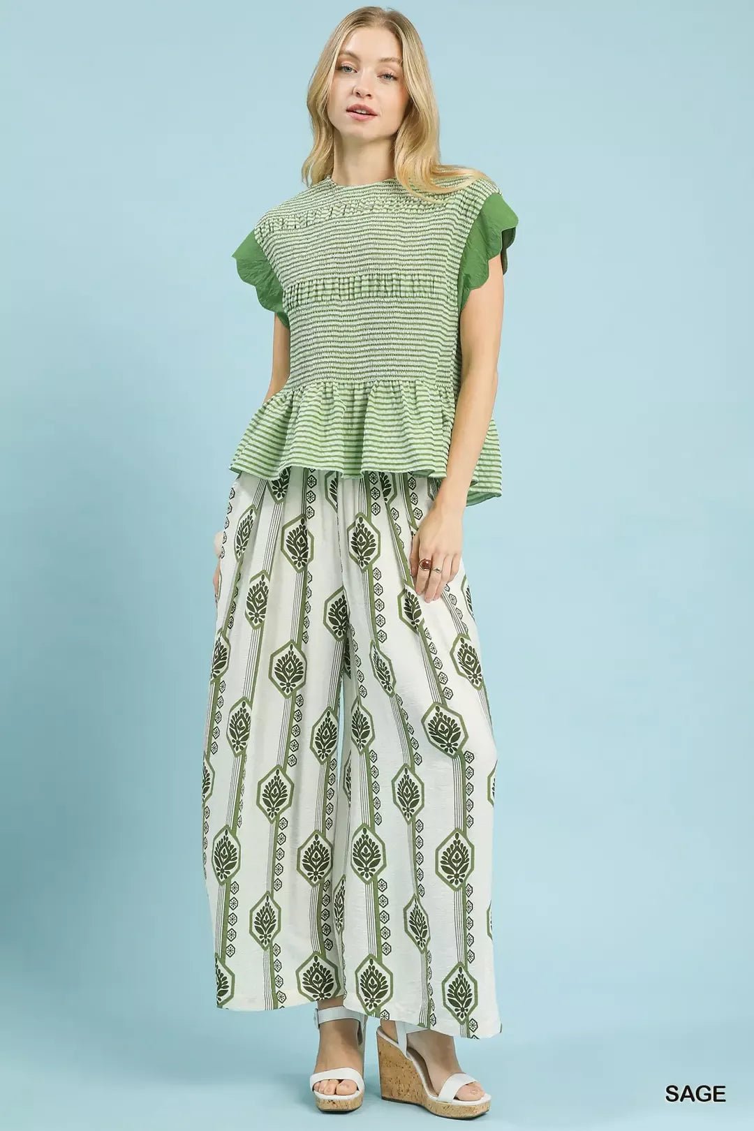 Umgee Geometric Boho Print Wide Leg Pants - Bitsy Gypsy Boutique