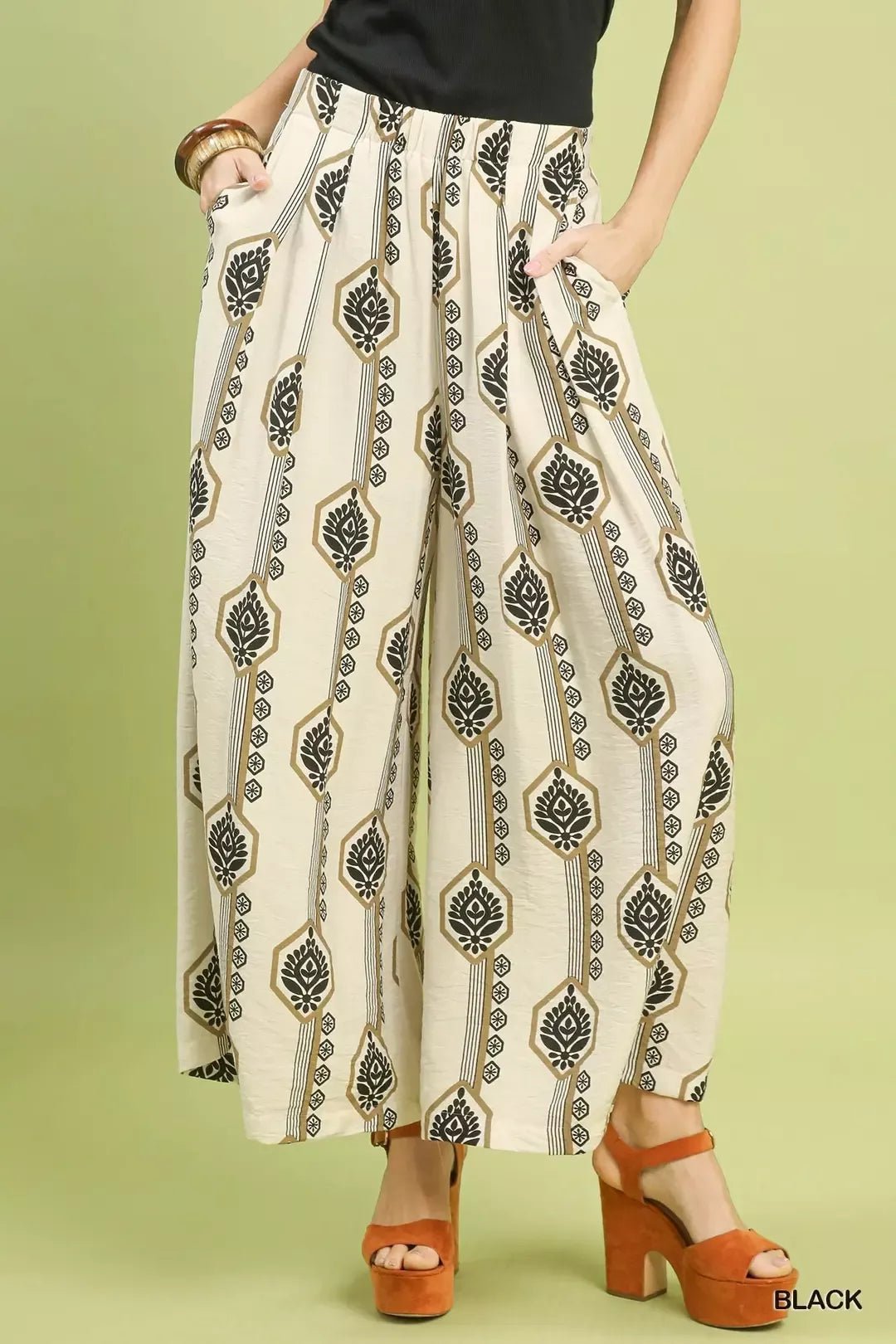 Umgee Geometric Boho Print Wide Leg Pants - Bitsy Gypsy Boutique