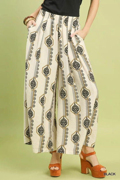 Umgee Geometric Boho Print Wide Leg Pants - Bitsy Gypsy Boutique