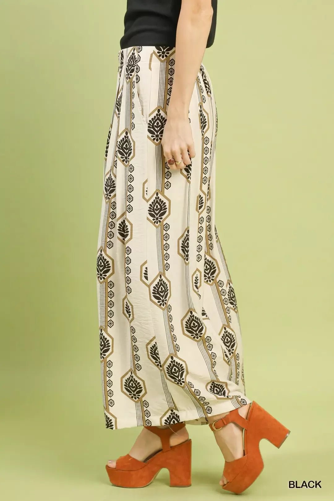 Umgee Geometric Boho Print Wide Leg Pants - Bitsy Gypsy Boutique