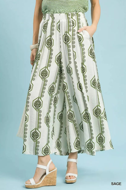 Umgee Geometric Boho Print Wide Leg Pants - Bitsy Gypsy Boutique