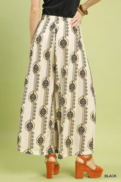 Umgee Geometric Boho Print Wide Leg Pants - Bitsy Gypsy Boutique