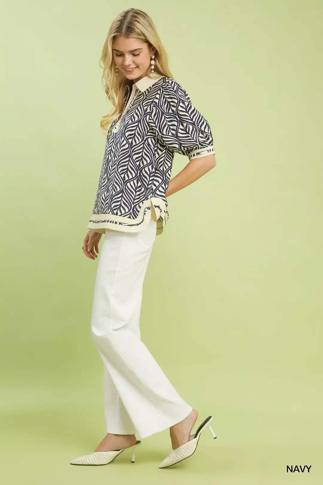 Umgee Geometric Leaf Print Popover Top - Bitsy Gypsy Boutique