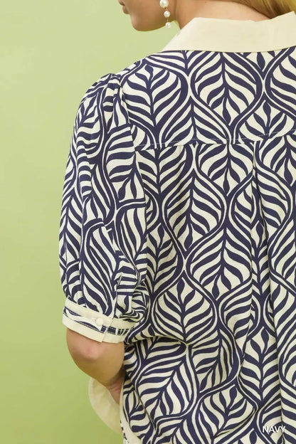 Umgee Geometric Leaf Print Popover Top - Bitsy Gypsy Boutique