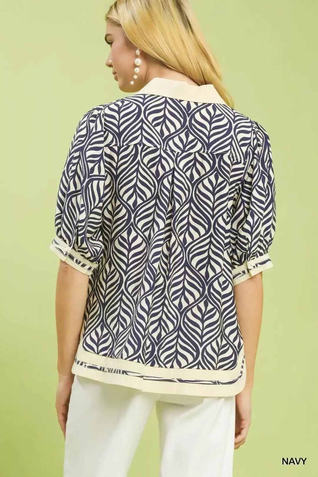Umgee Geometric Leaf Print Popover Top - Bitsy Gypsy Boutique