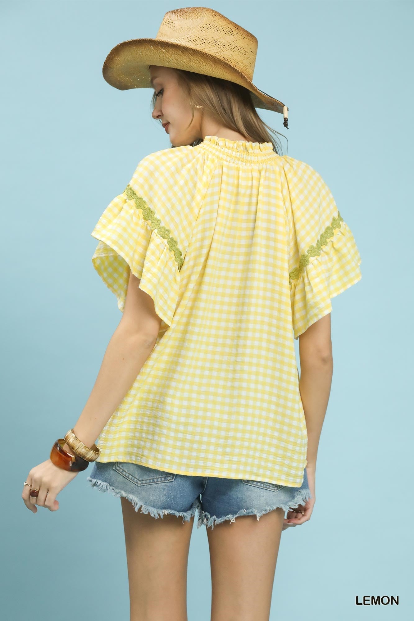 Umgee Gingham Lace Trim Top - Bitsy Gypsy Boutique