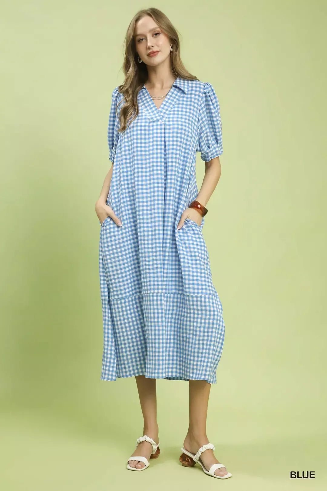 Umgee Gingham Midi Dress with Side Pockets - Bitsy Gypsy Boutique