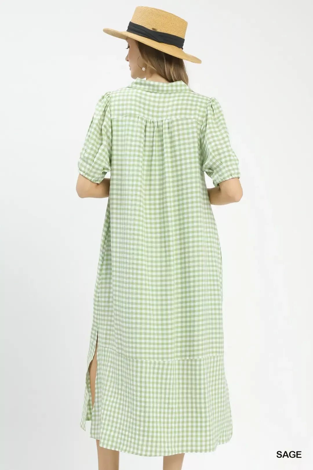 Umgee Gingham Midi Dress with Side Pockets - Bitsy Gypsy Boutique