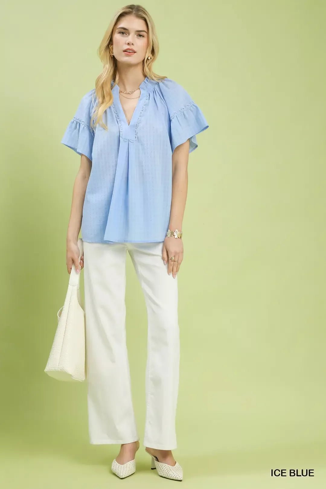 Umgee Gingham Puff Sleeve Top with Lace Trim - Bitsy Gypsy Boutique