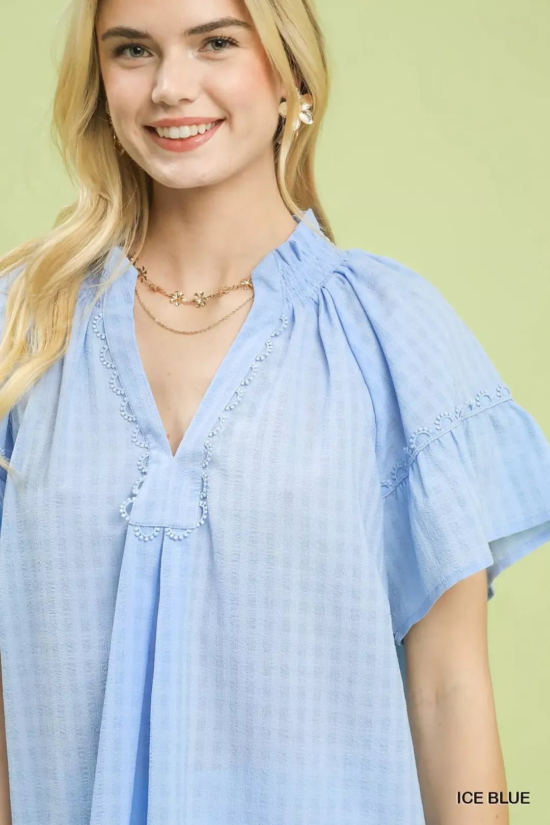 Umgee Gingham Puff Sleeve Top with Lace Trim - Bitsy Gypsy Boutique