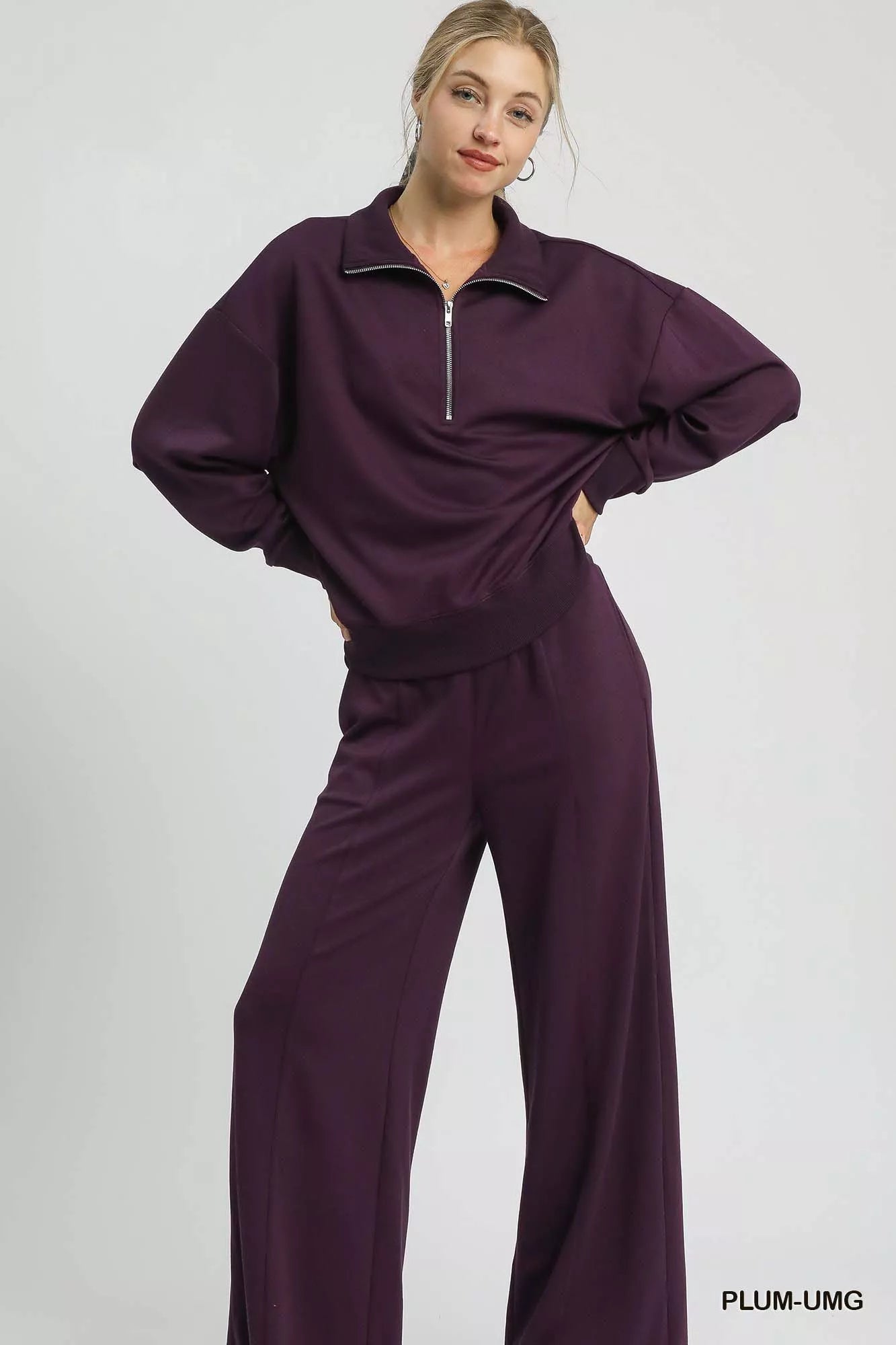 Umgee Half Zip Drop Shoulder Sweatshirt - Bitsy Gypsy Boutique