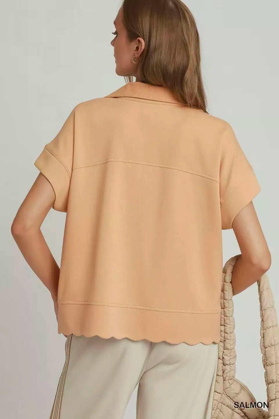 Umgee Half Zip Pullover with Scalloped Edge Hem - Bitsy Gypsy Boutique