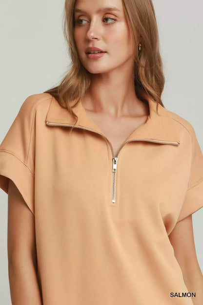 Umgee Half Zip Pullover with Scalloped Edge Hem - Bitsy Gypsy Boutique