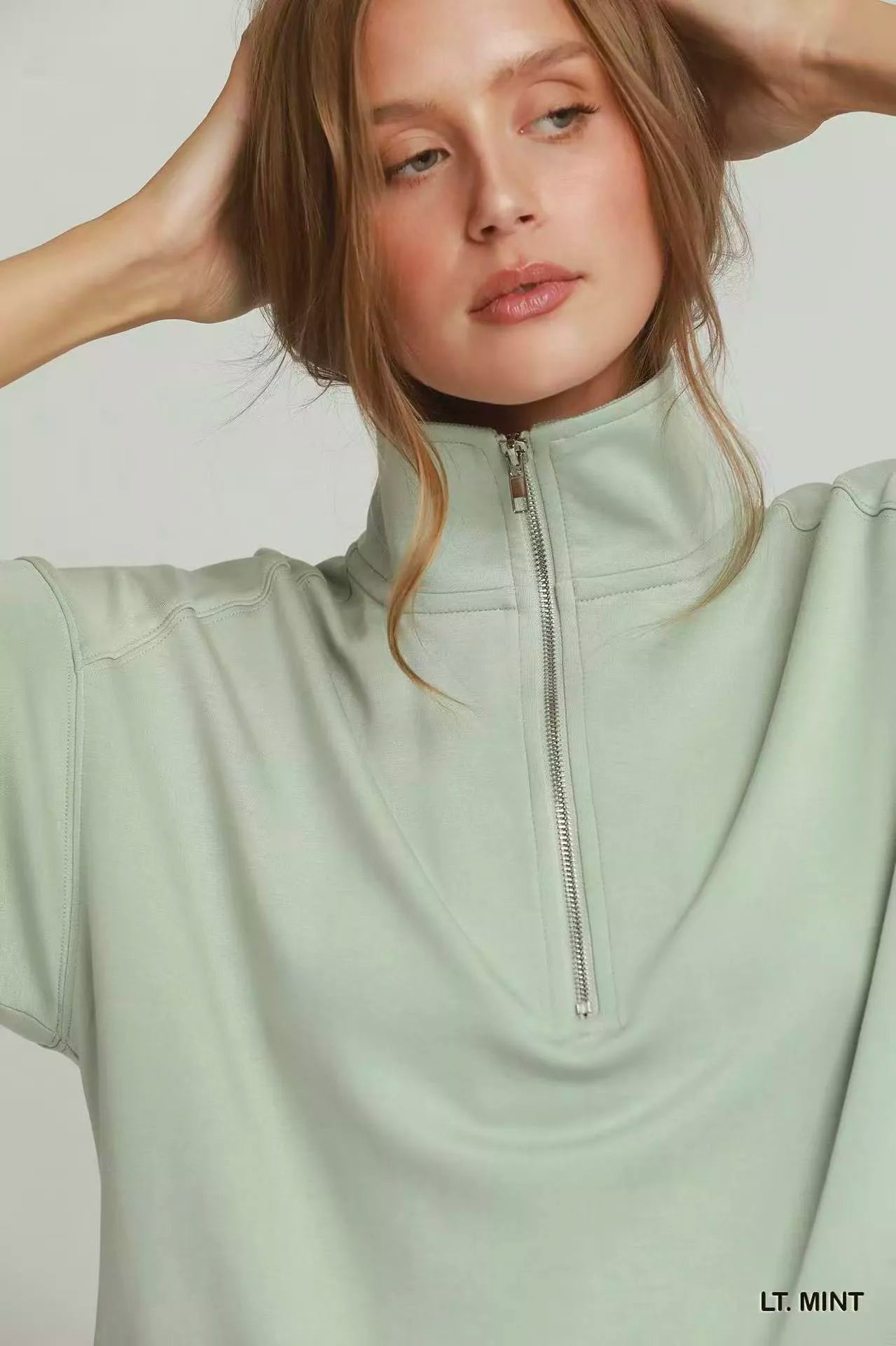 Umgee Half Zip Pullover with Scalloped Edge Hem - Bitsy Gypsy Boutique