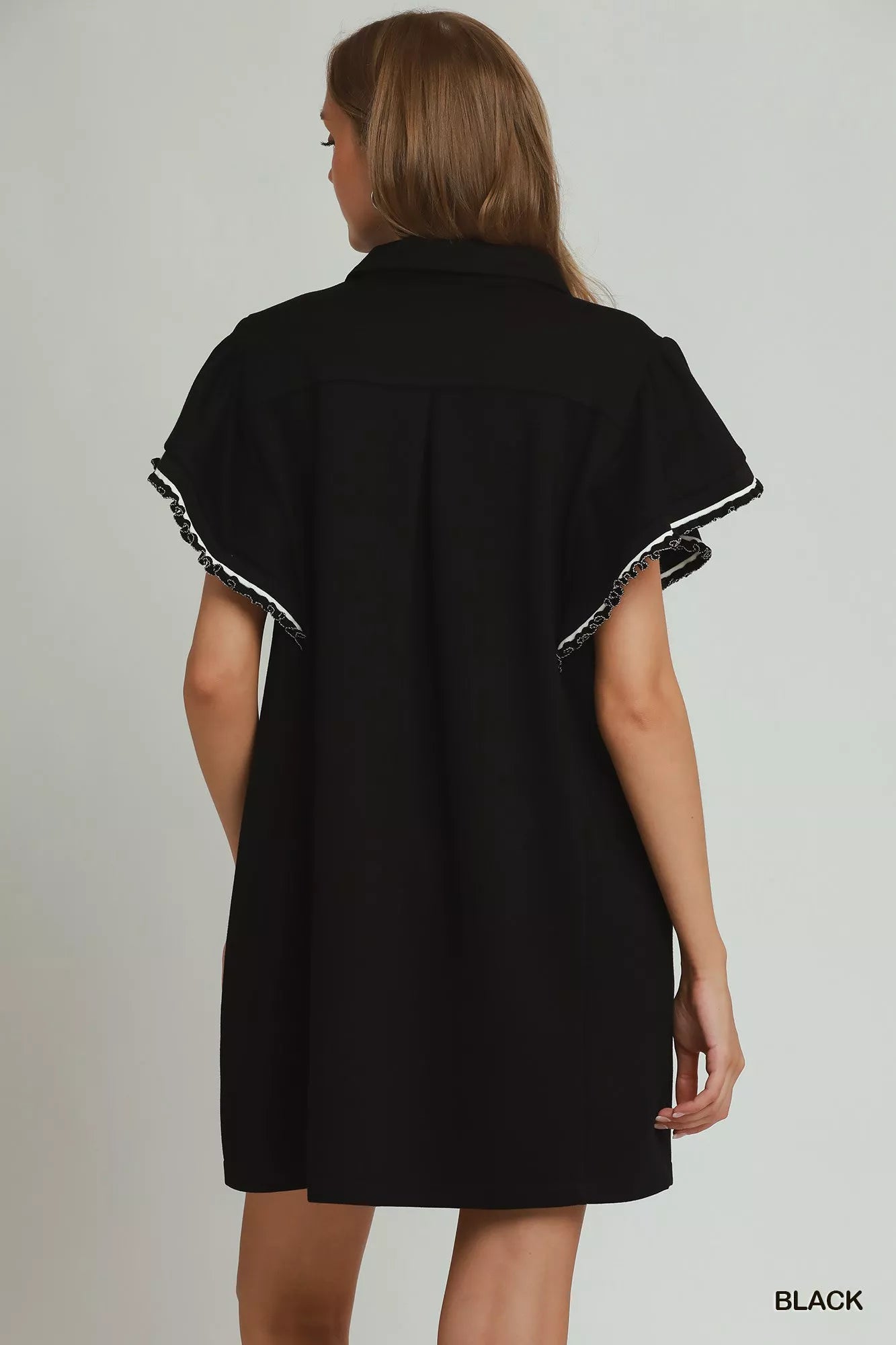 Umgee Half Zip Ruffle Rib Band Butterfy Sleeve Mini Dress with Pockets - Bitsy Gypsy Boutique