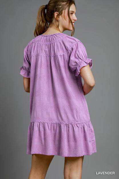 Umgee Heart Pattern Short Sleeve Ruffle Babydoll Dress - Bitsy Gypsy Boutique