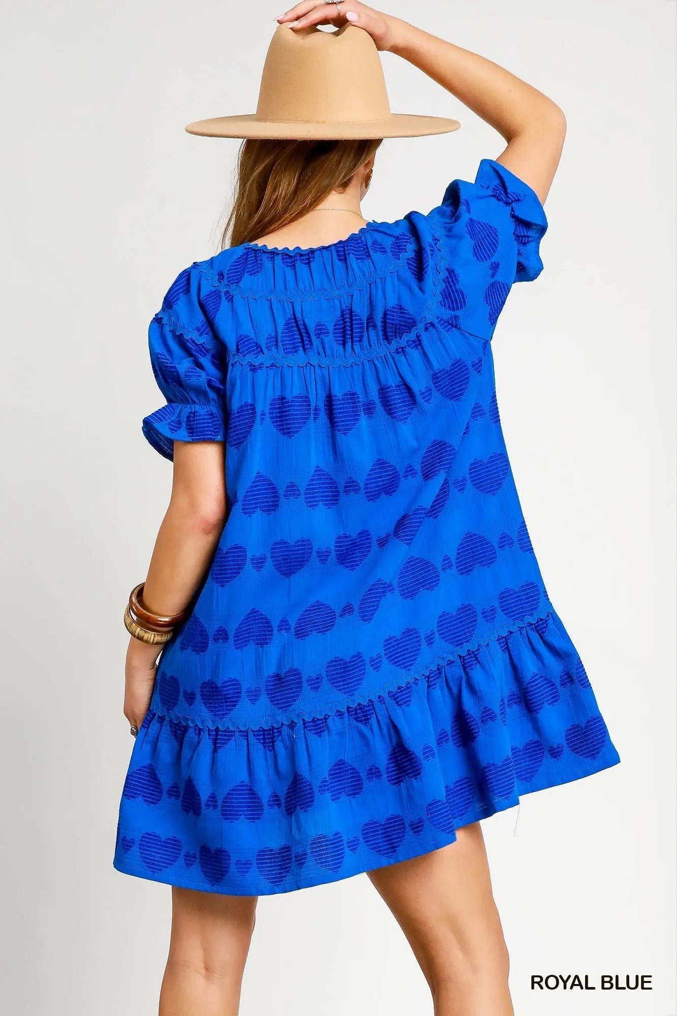 Umgee Heart Pattern Short Sleeve Ruffle Babydoll Dress - Bitsy Gypsy Boutique