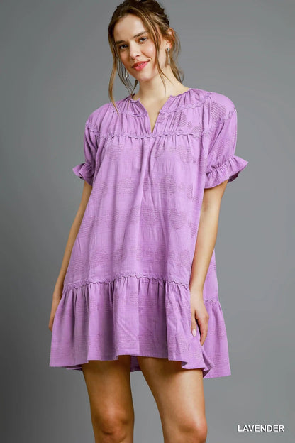 Umgee Heart Pattern Short Sleeve Ruffle Babydoll Dress - Bitsy Gypsy Boutique