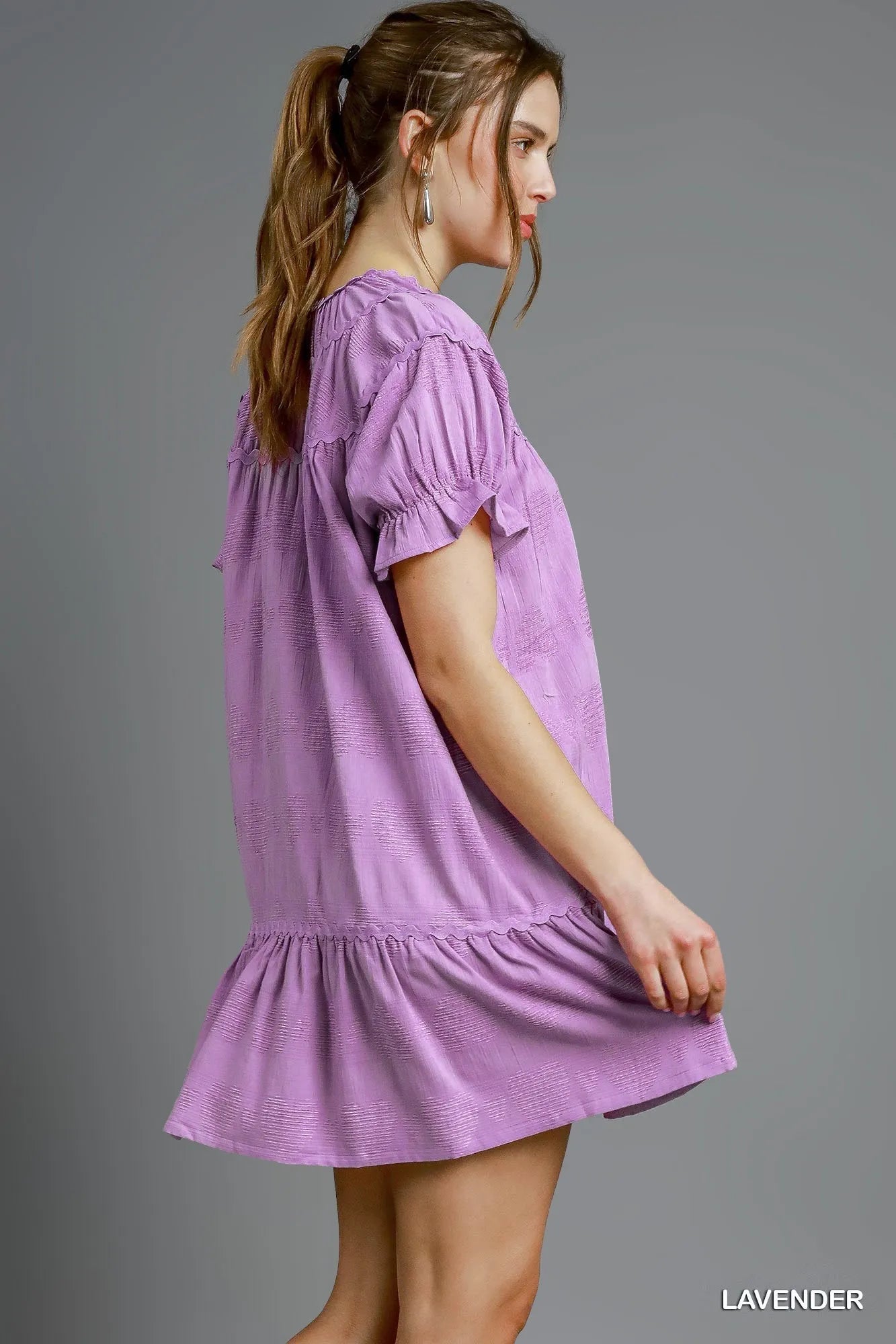 Umgee Heart Pattern Short Sleeve Ruffle Babydoll Dress - Bitsy Gypsy Boutique