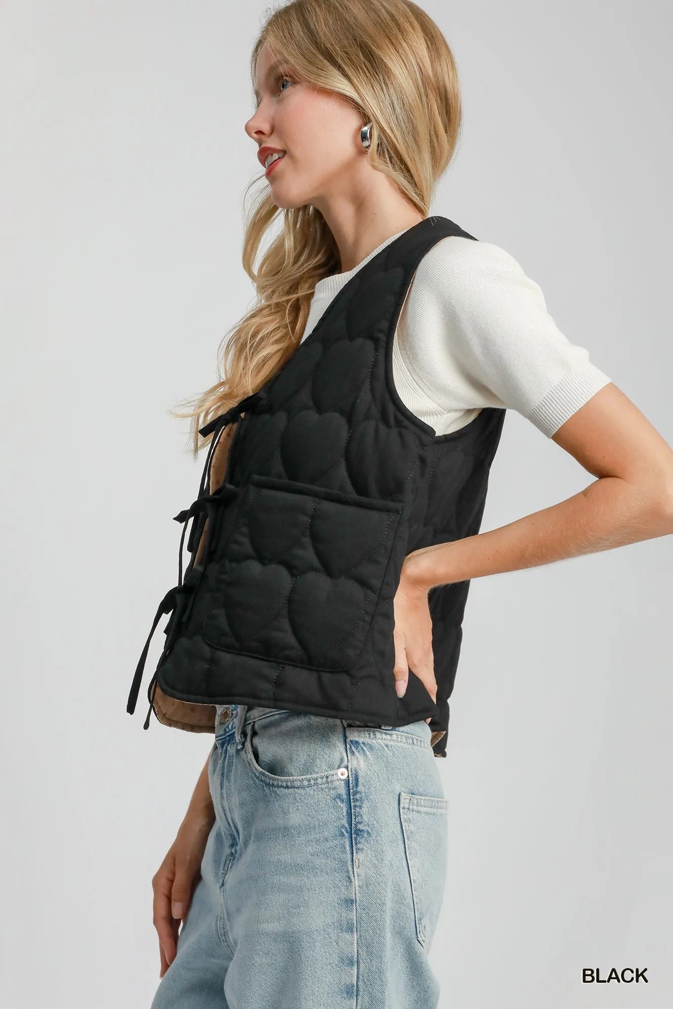 Umgee Heart Quilted Tie - Front Vest - Bitsy Gypsy Boutique