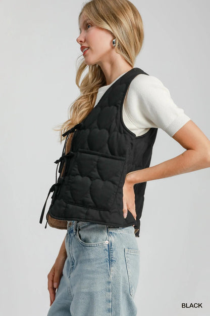 Umgee Heart Quilted Tie - Front Vest - Bitsy Gypsy Boutique