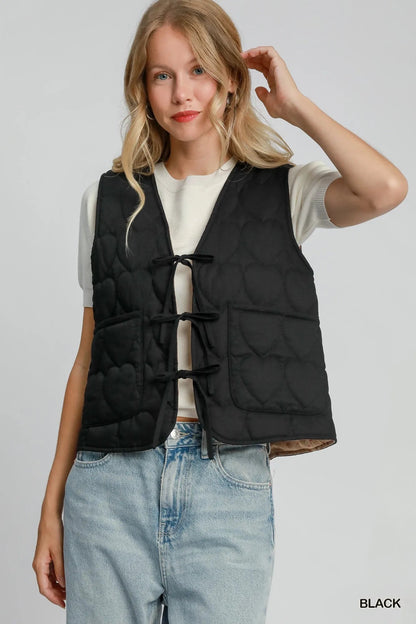 Umgee Heart Quilted Tie - Front Vest - Bitsy Gypsy Boutique