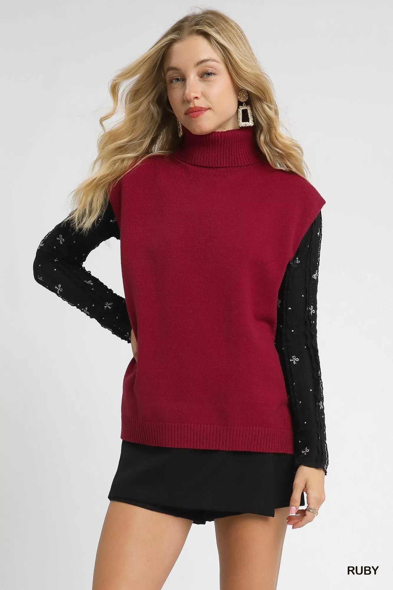 Umgee High - Low Turtleneck Sleeveless Sweater Top - Bitsy Gypsy Boutique