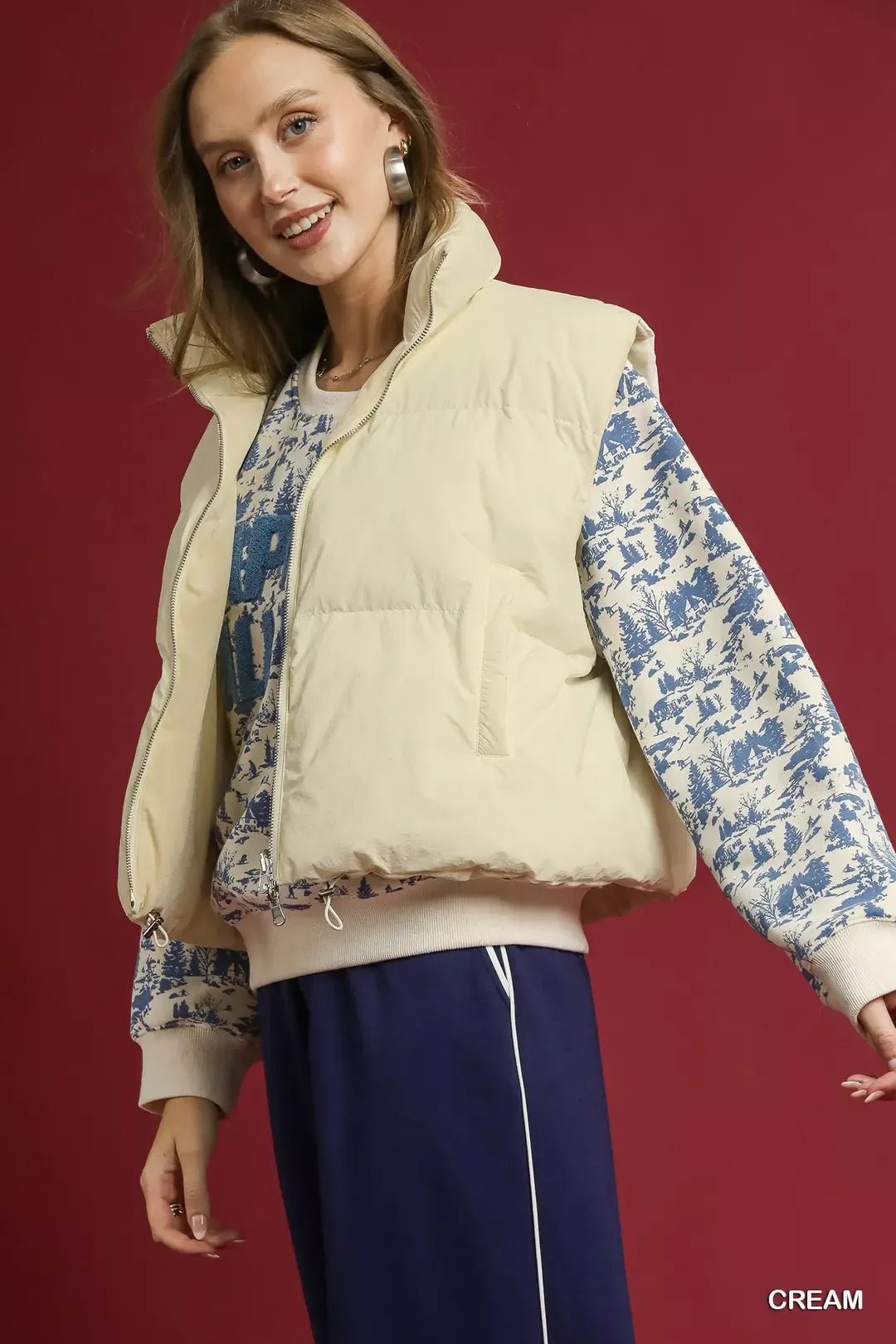 Umgee High Neck Puffer Vest with Zip Front - Bitsy Gypsy Boutique