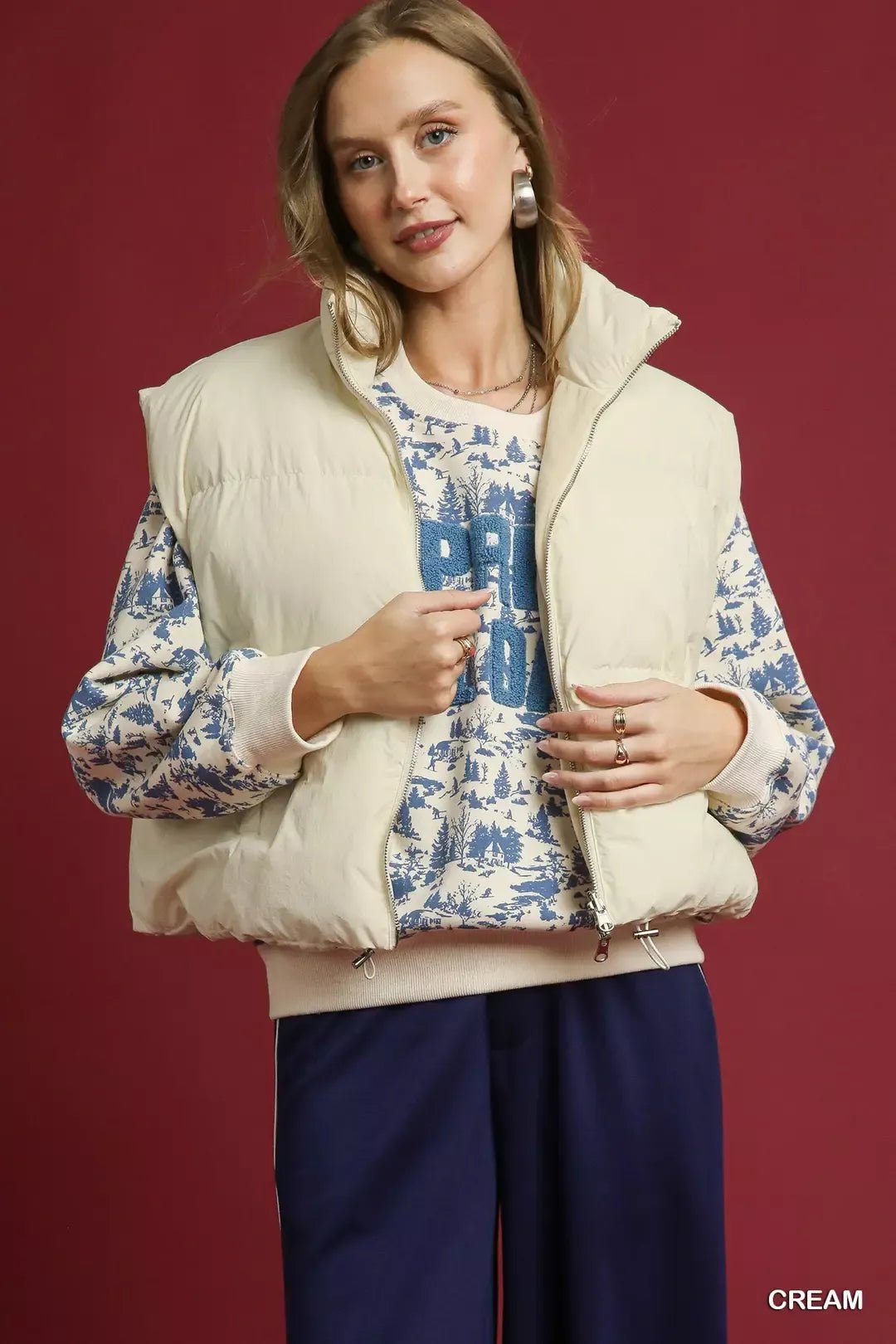 Umgee High Neck Puffer Vest with Zip Front - Bitsy Gypsy Boutique