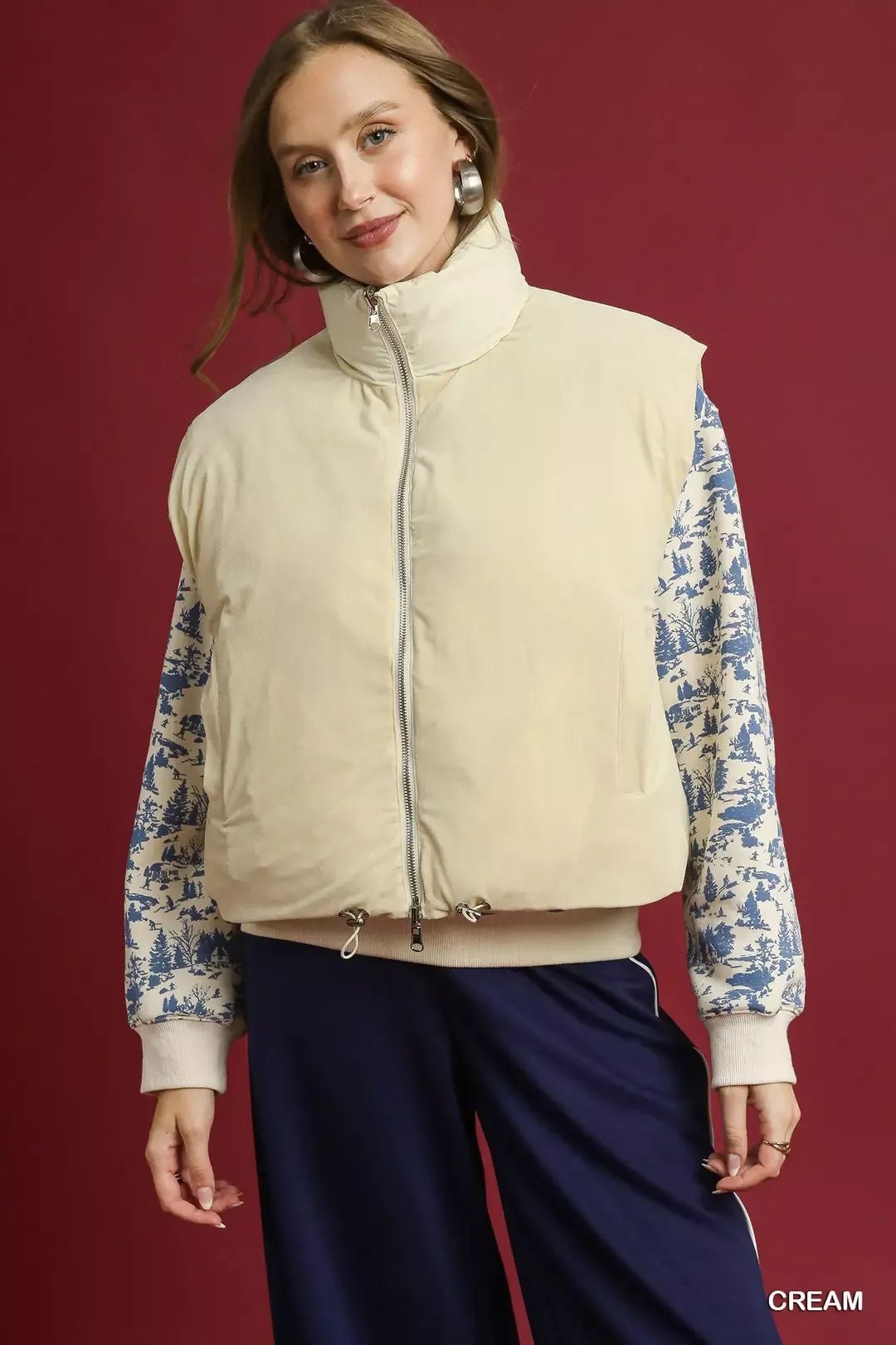 Umgee High Neck Puffer Vest with Zip Front - Bitsy Gypsy Boutique