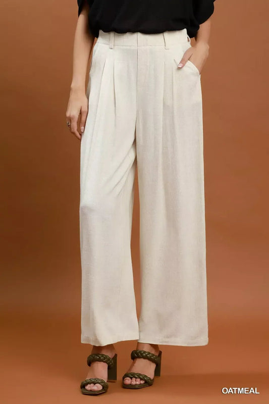 Umgee High Waist Linen Blend Wide Leg Trousers - Bitsy Gypsy Boutique