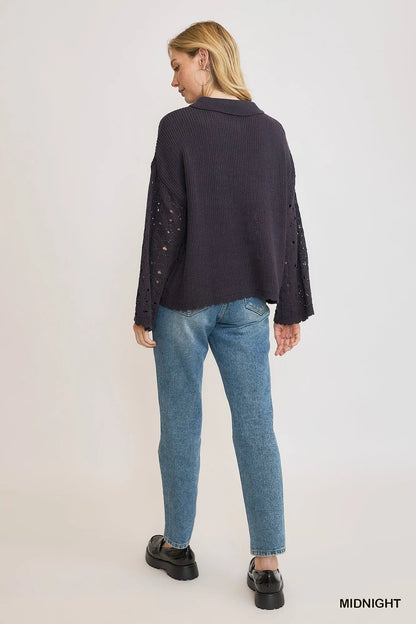 Umgee Hollow Out Button Down Cardigan - Bitsy Gypsy Boutique