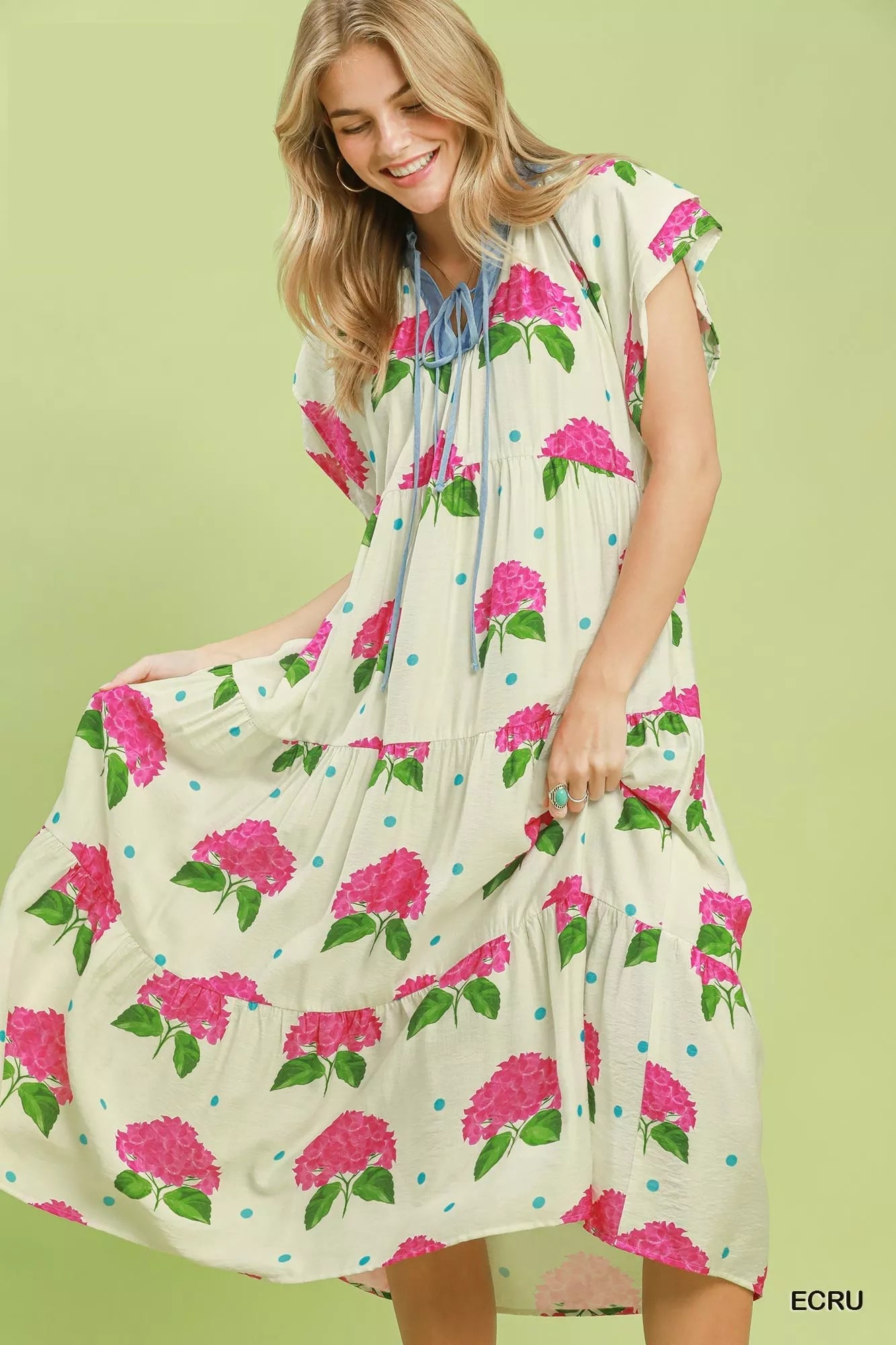 Umgee Hydrangea Print Tiered Midi Dress - Bitsy Gypsy Boutique