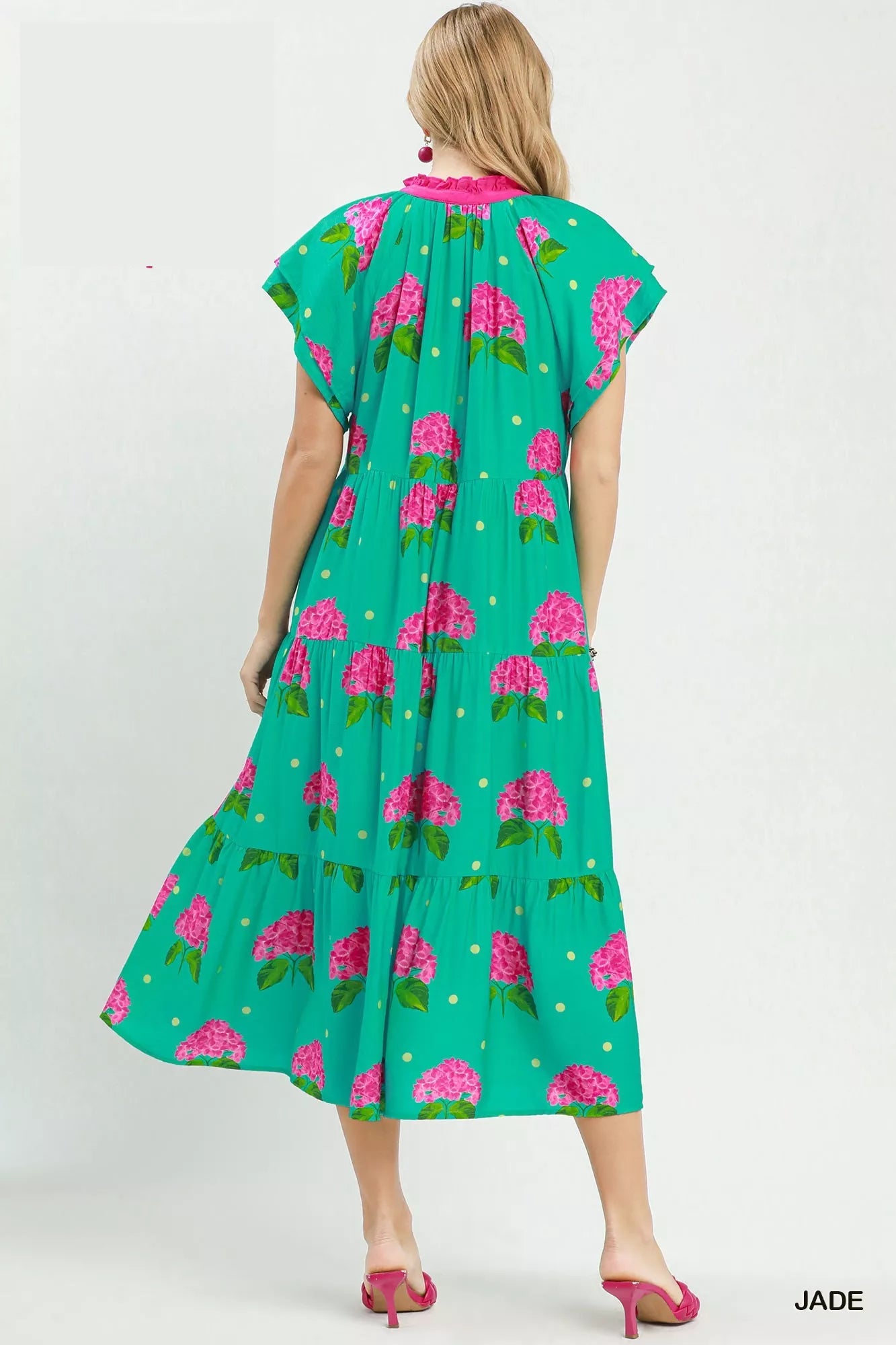 Umgee Hydrangea Print Tiered Midi Dress - Bitsy Gypsy Boutique