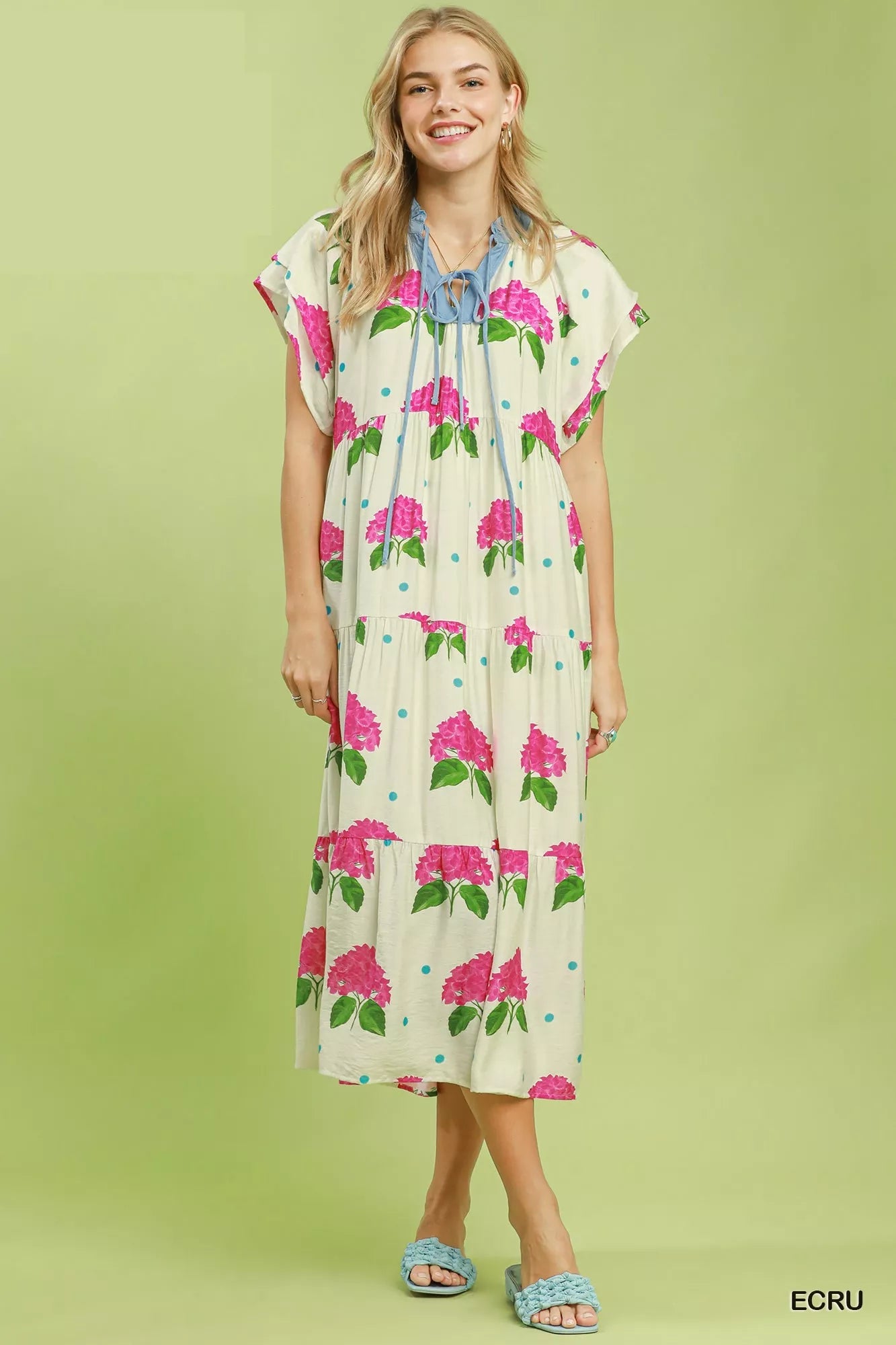 Umgee Hydrangea Print Tiered Midi Dress - Bitsy Gypsy Boutique
