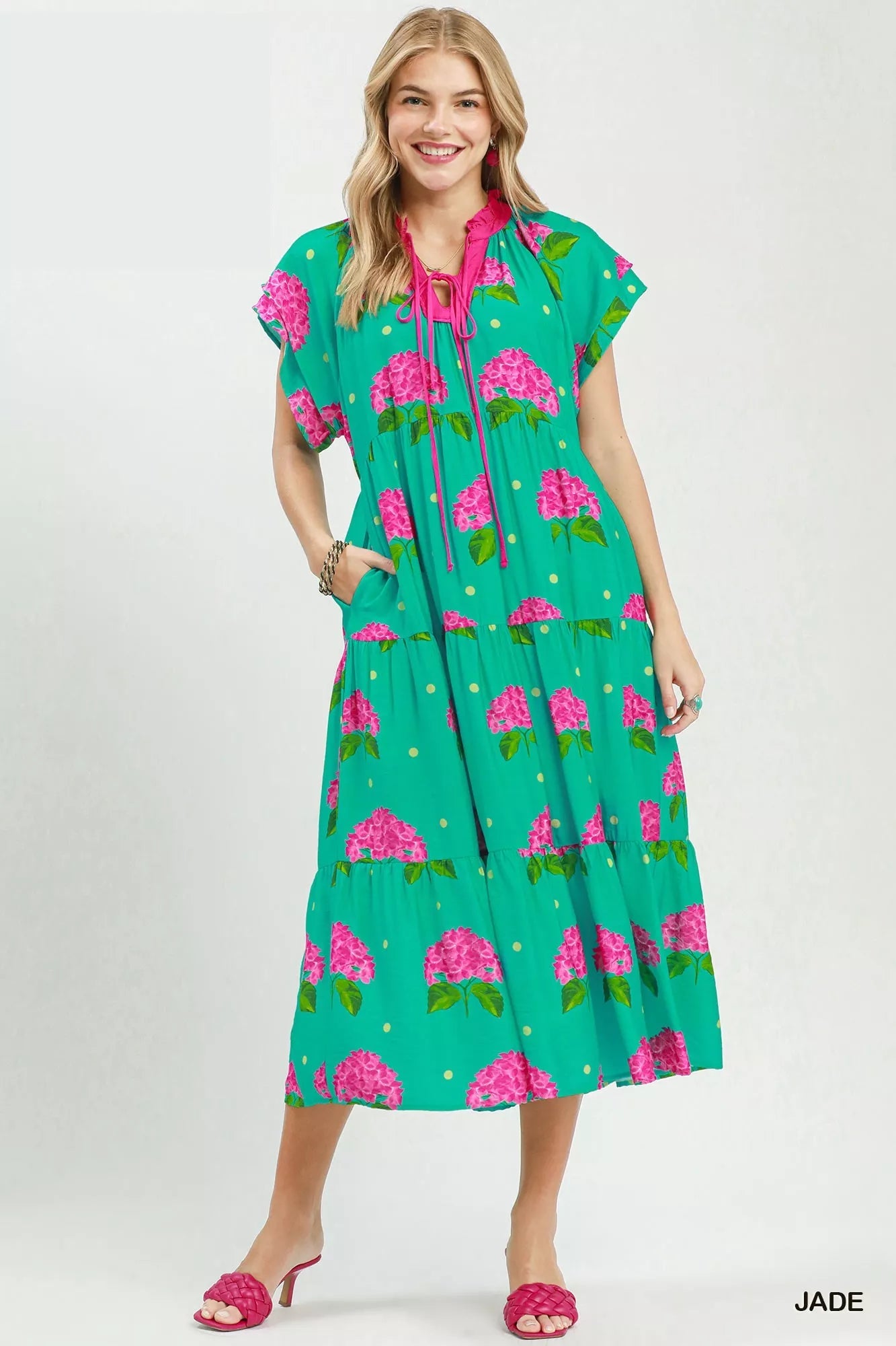 Umgee Hydrangea Print Tiered Midi Dress - Bitsy Gypsy Boutique