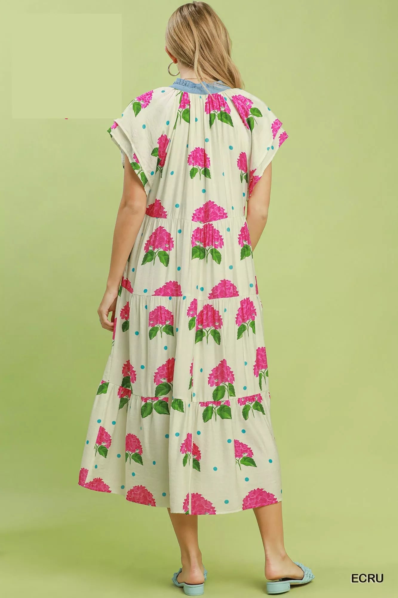 Umgee Hydrangea Print Tiered Midi Dress - Bitsy Gypsy Boutique