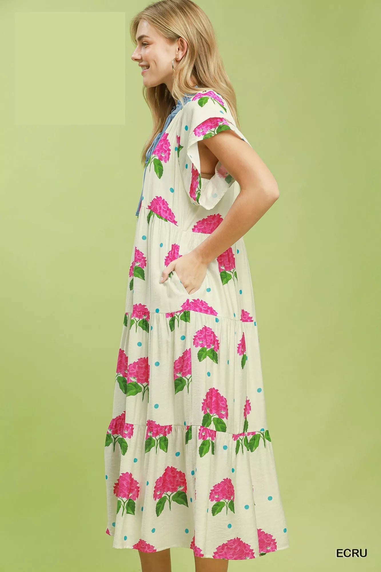 Umgee Hydrangea Print Tiered Midi Dress - Bitsy Gypsy Boutique
