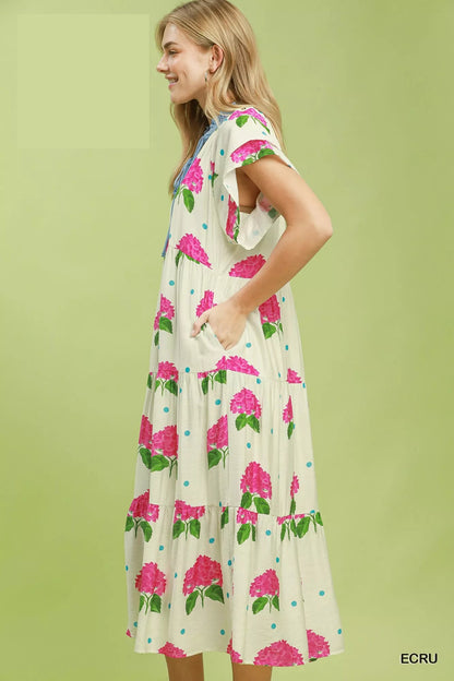 Umgee Hydrangea Print Tiered Midi Dress - Bitsy Gypsy Boutique